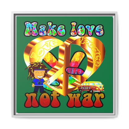 love peace - framed canvas art (dark green)
