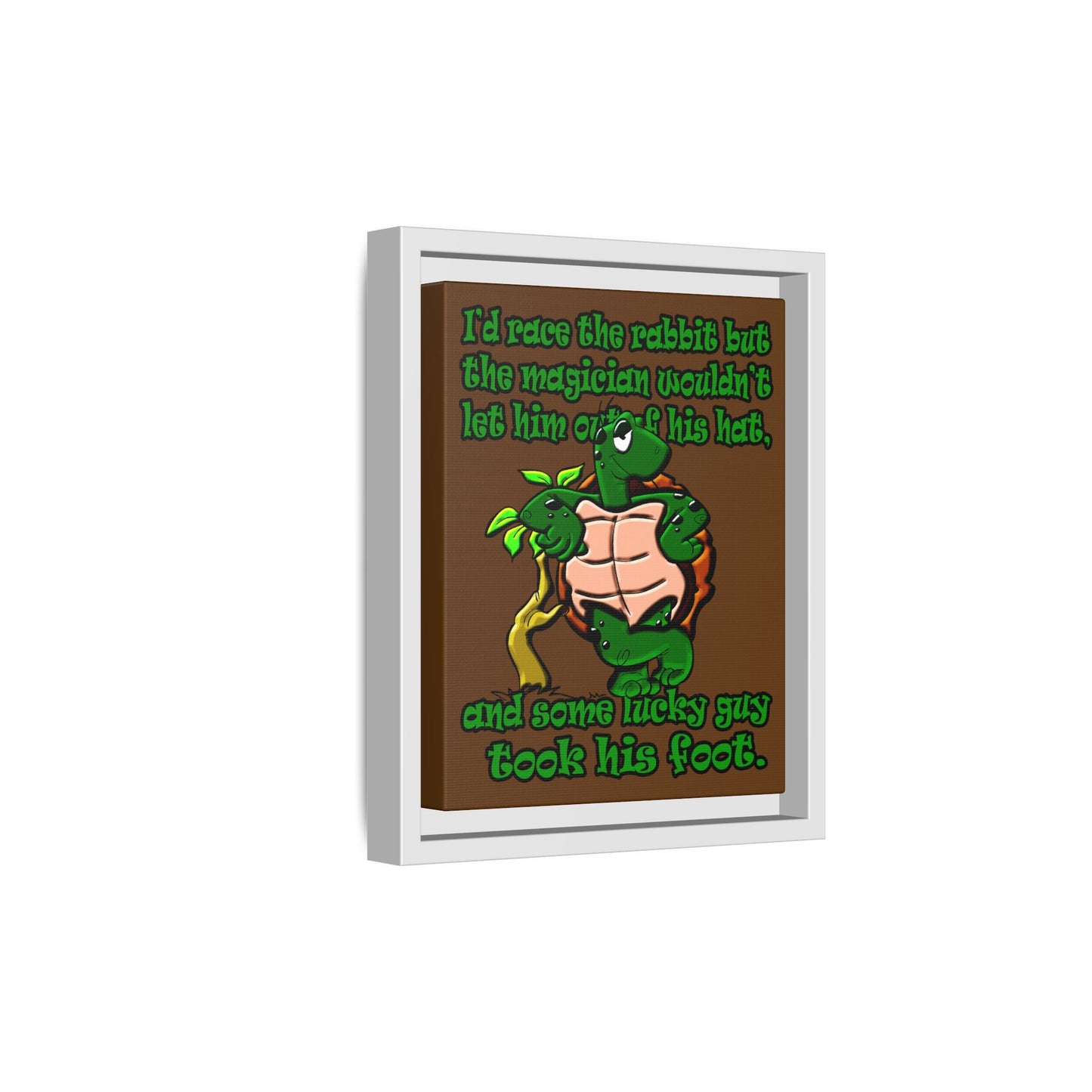 turtle race - framed canvas art (brown)