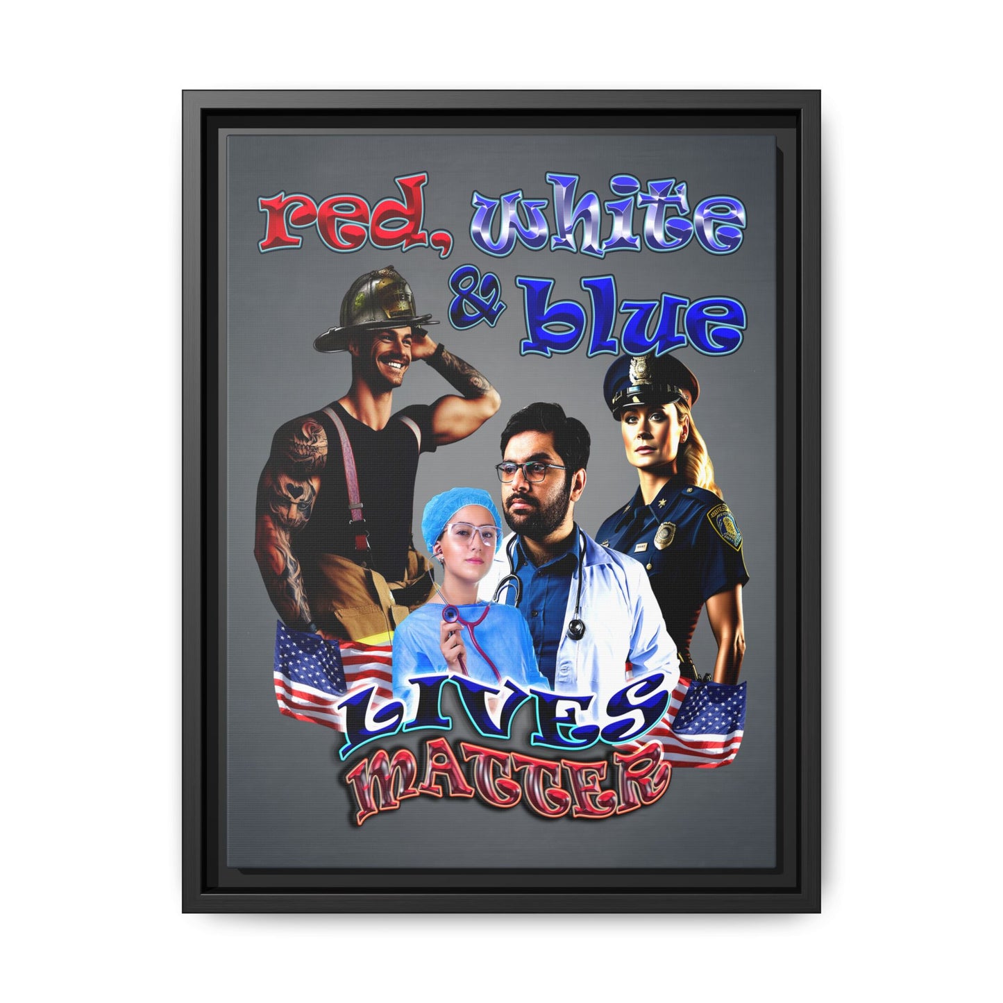 rw&b lives matter - framed canvas art (grey-light grey)