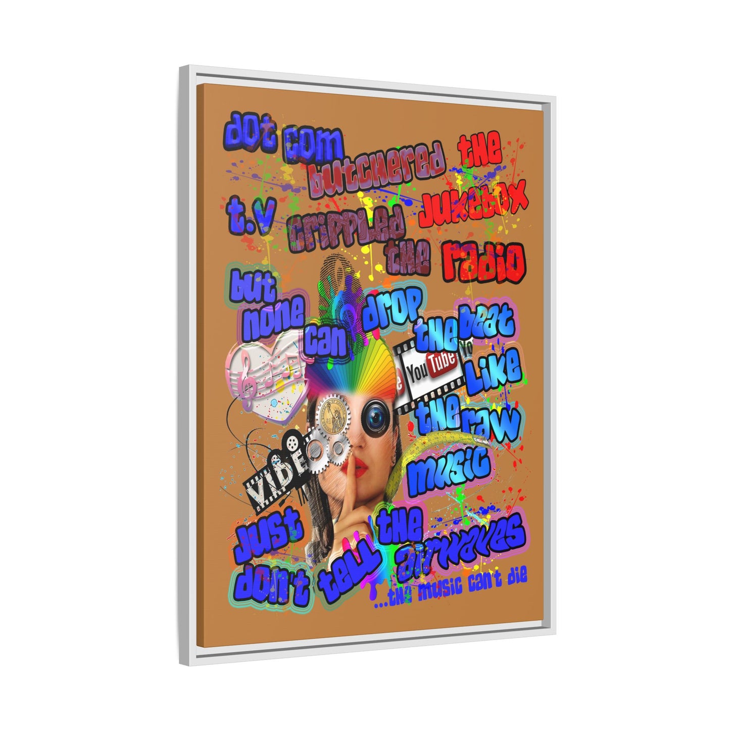 drop the beat - framed canvas art (light brown)