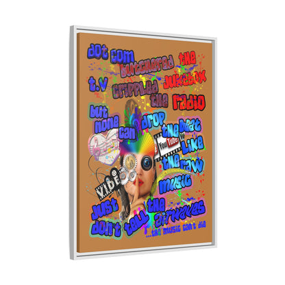 drop the beat - framed canvas art (light brown)
