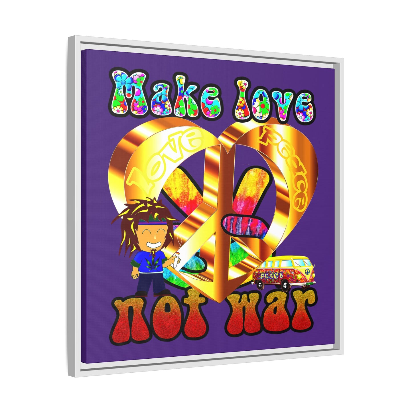 love peace - framed canvas art (purple)
