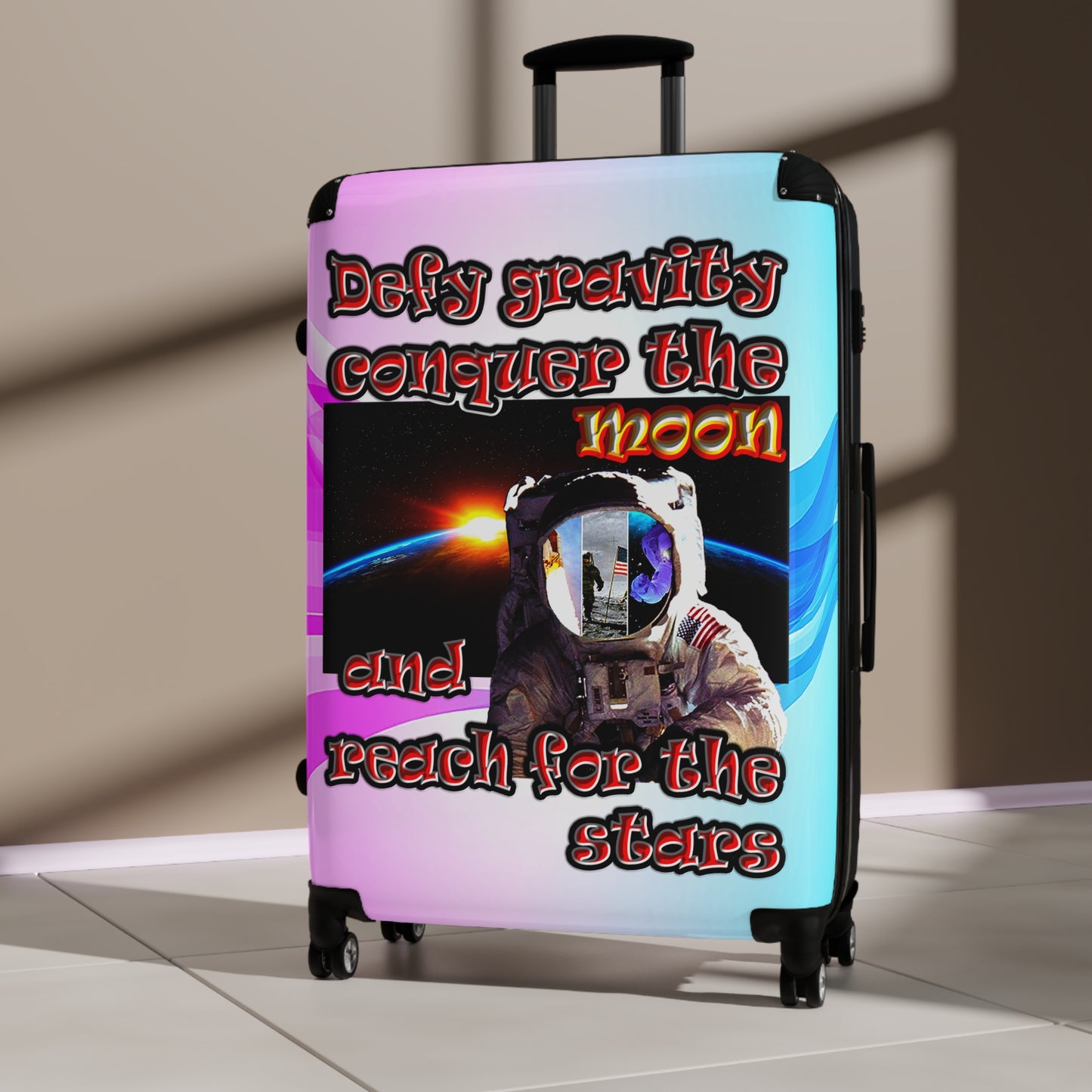 defy conquer reach - Suitcase (light blue-pink wave)
