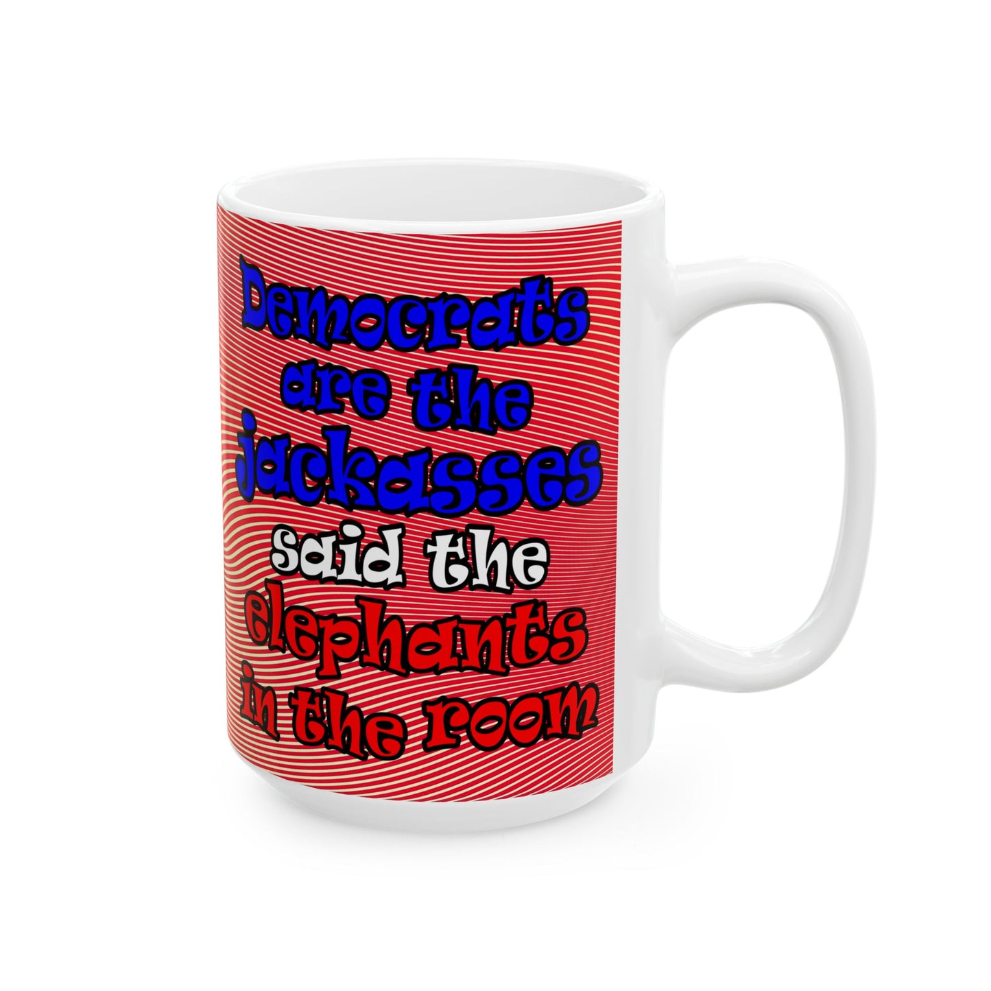 donkeys and elephants - White Mug (yellow-orange wave)