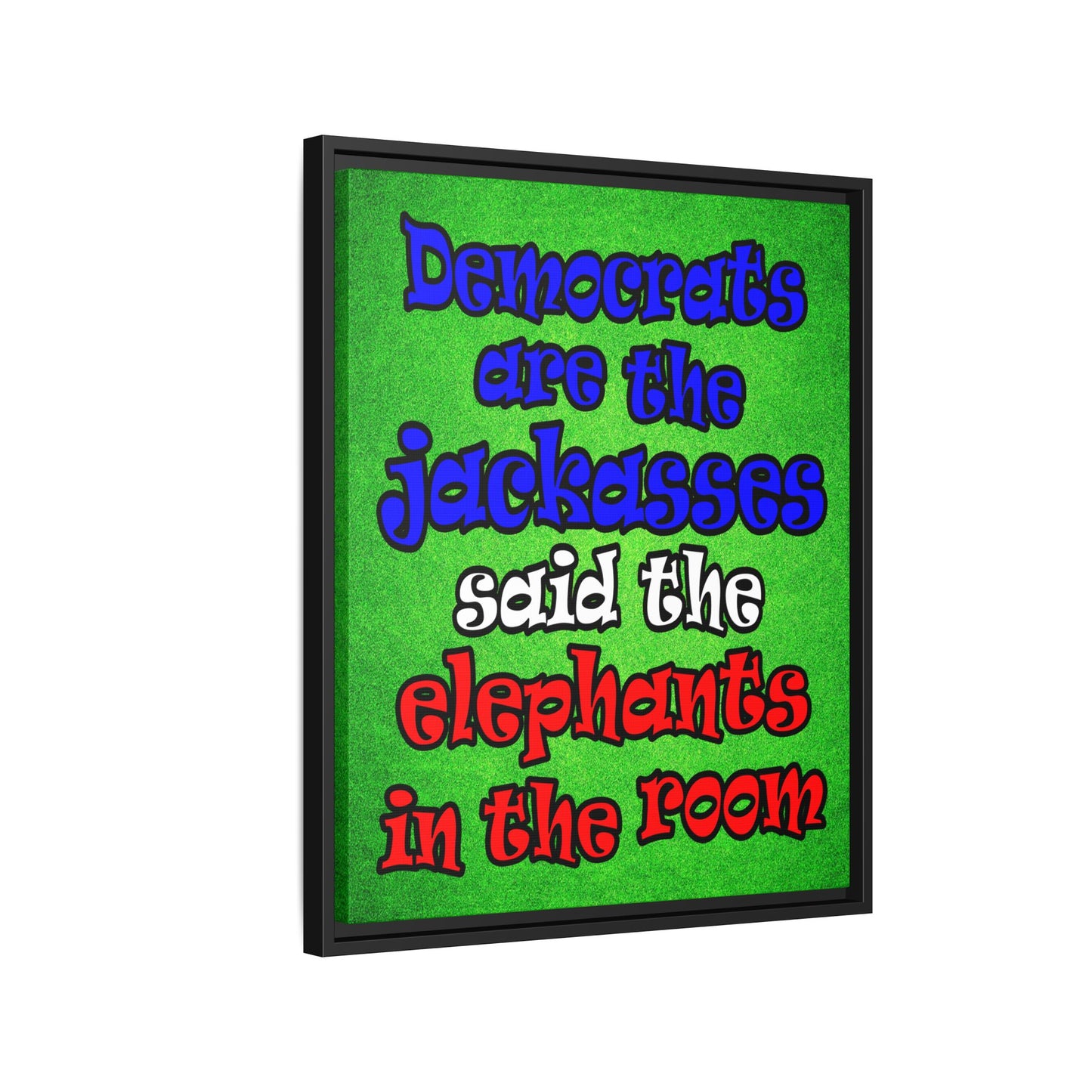 donkeys and elephants - framed canvas art (green turf)