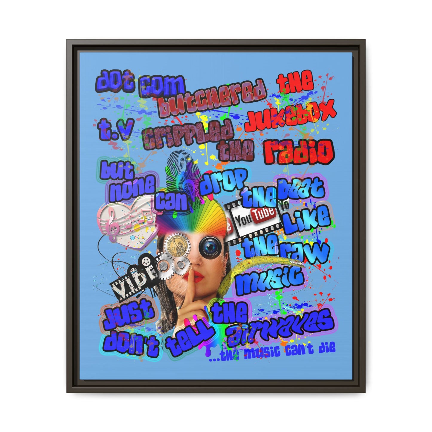 drop the beat - framed canvas art (light blue)