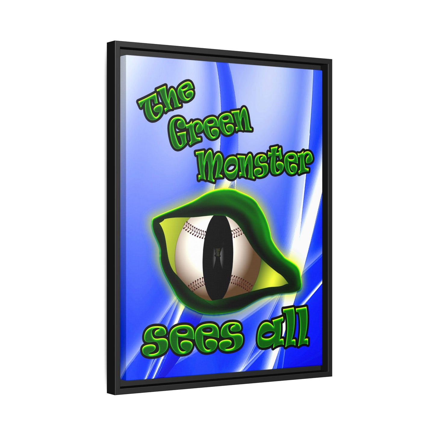 green monster - framed canvas art (blue-white wave)