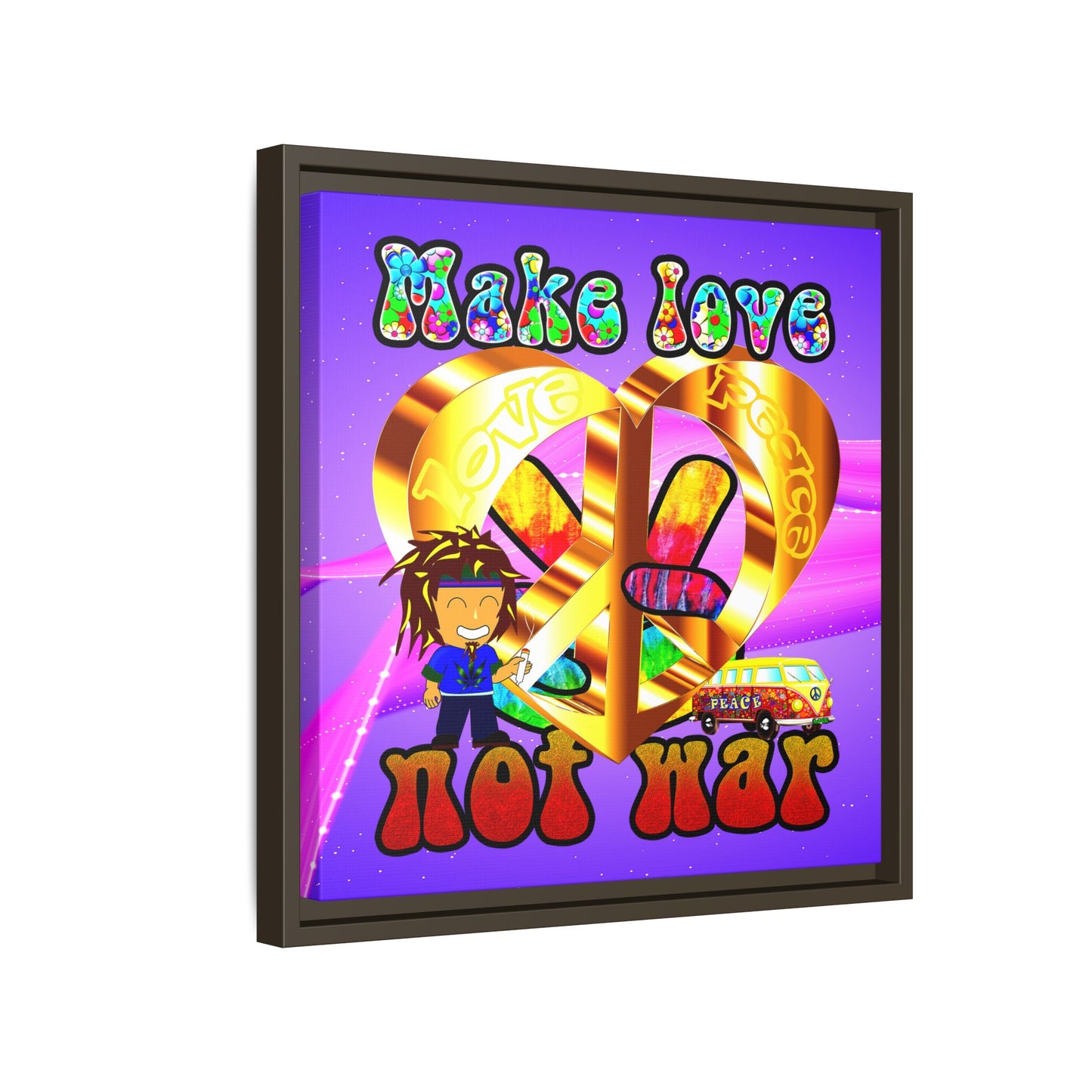 love peace - framed canvas art (purple-pink wave)