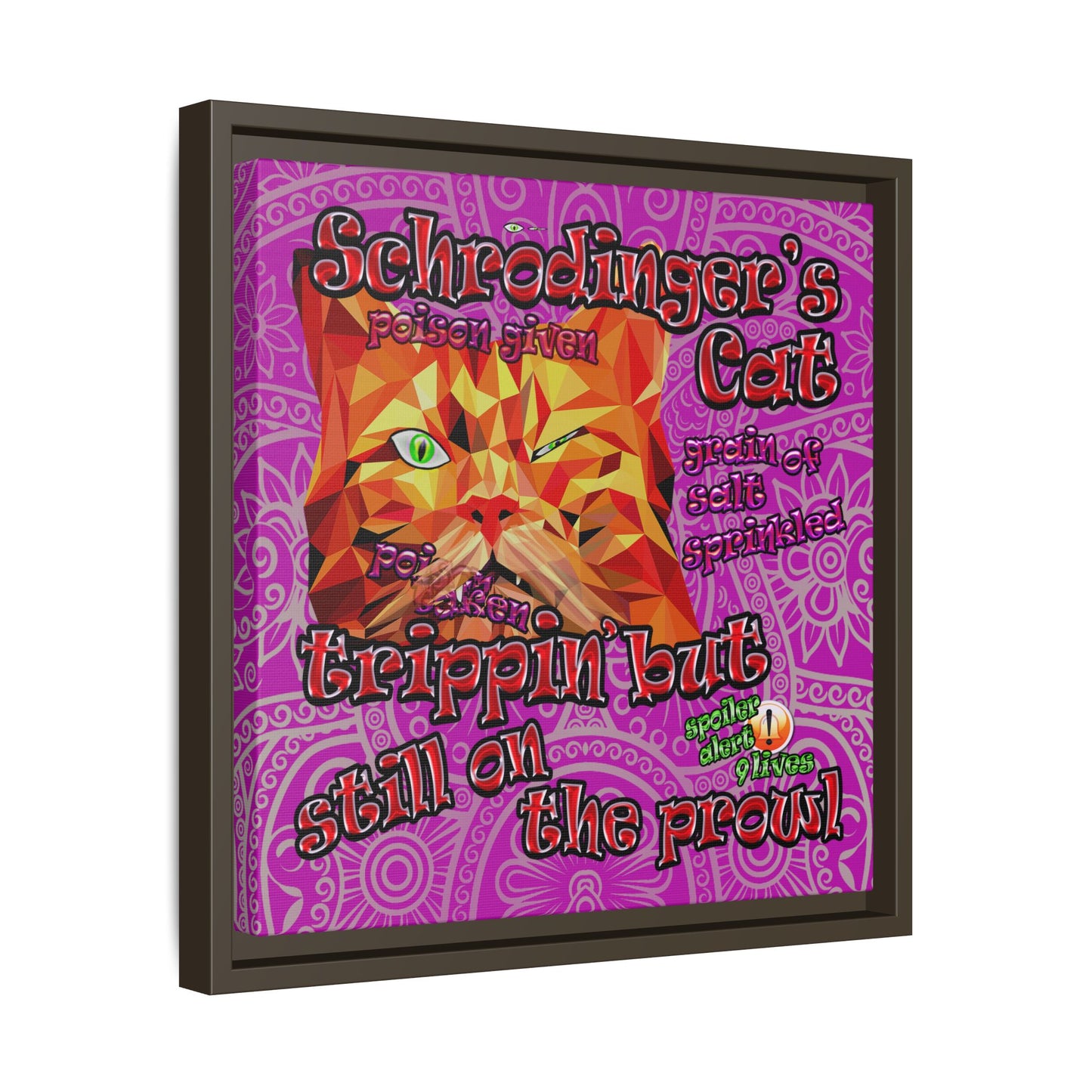 schrodinger's cat - framed canvas art (pink swirl)