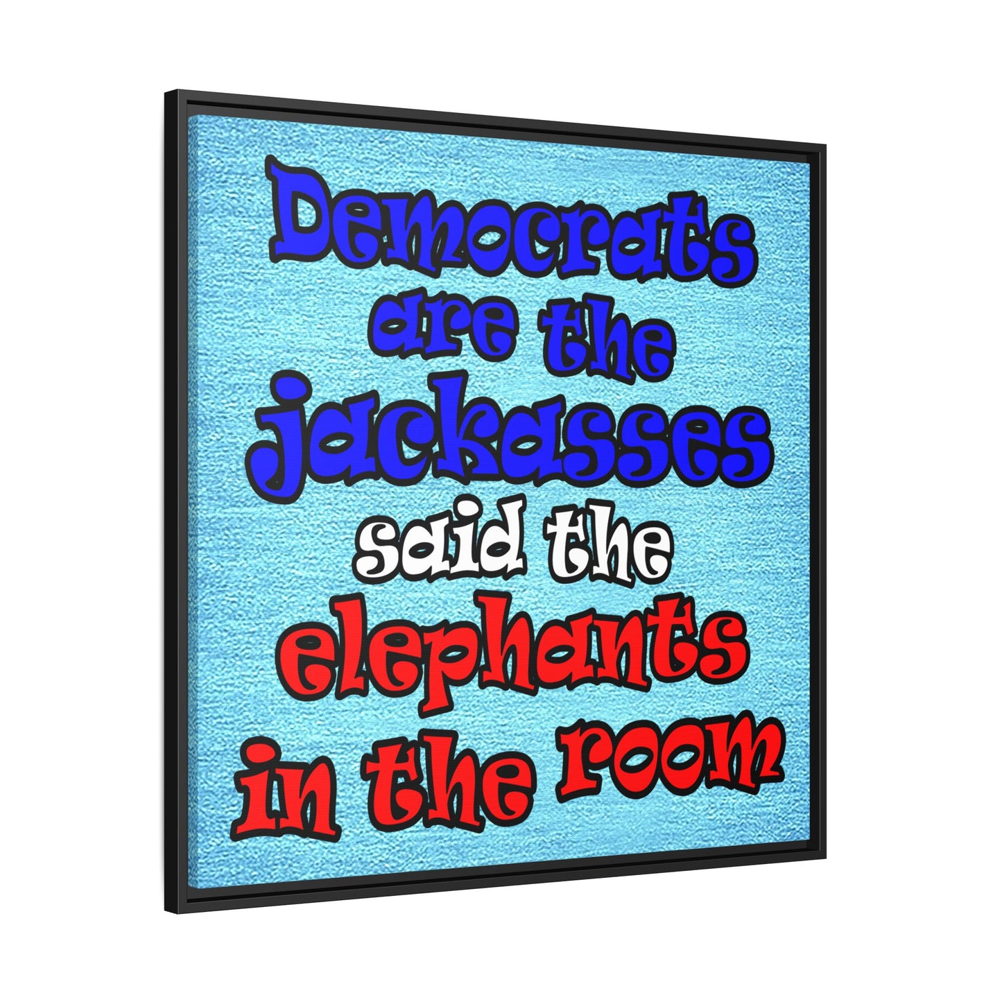 donkeys and elephants - framed canvas art (faded blue)