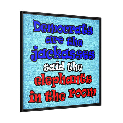 donkeys and elephants - framed canvas art (faded blue)