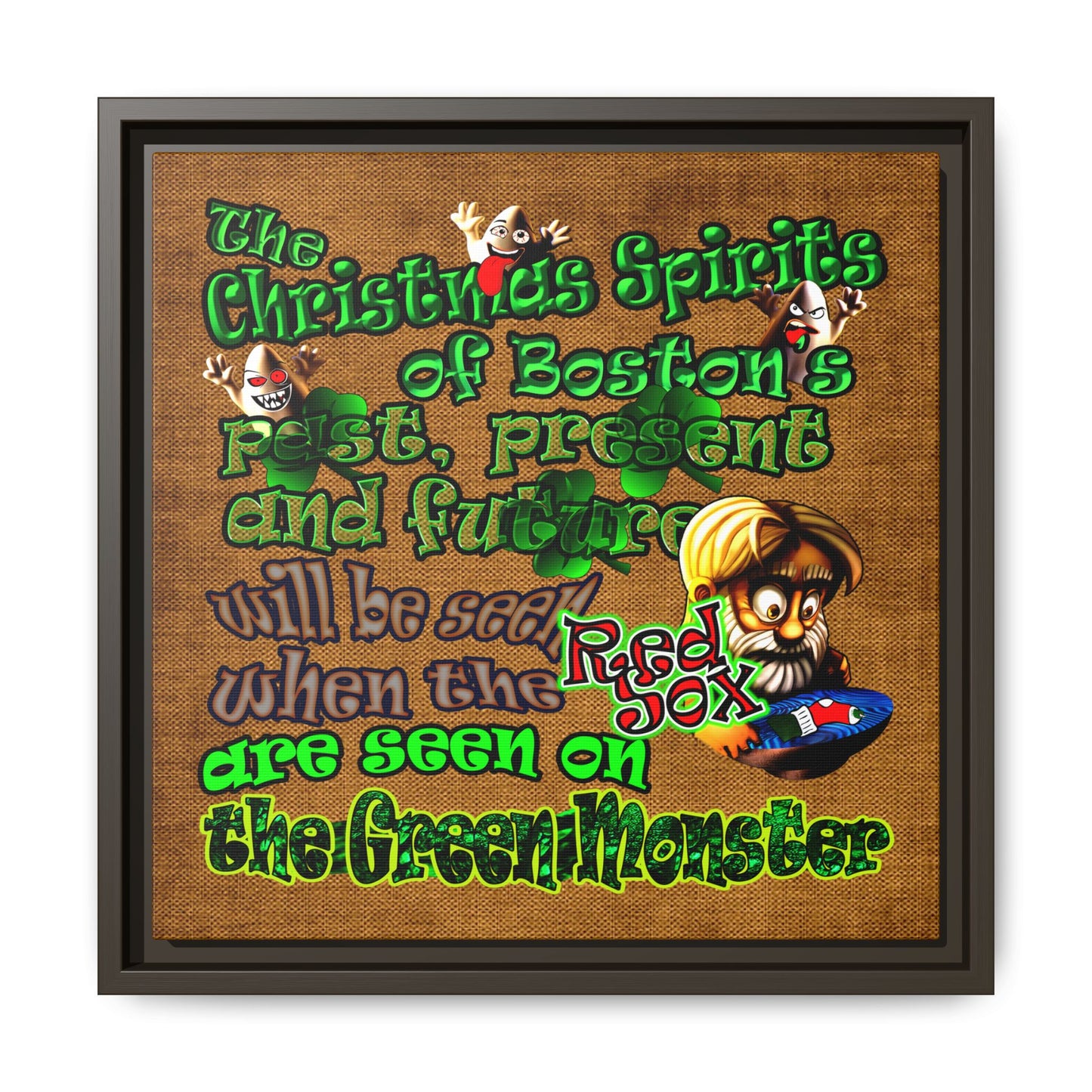 christmas spirits of boston - framed canvas art (brown papyrus)