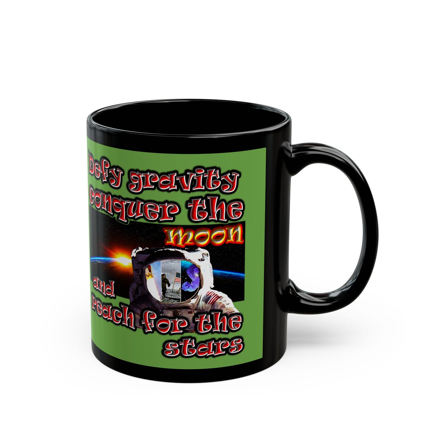 defy conquer reach - Black Mug (green)