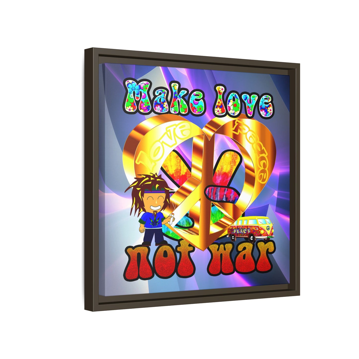 love peace - framed canvas art (grey-pink wave)