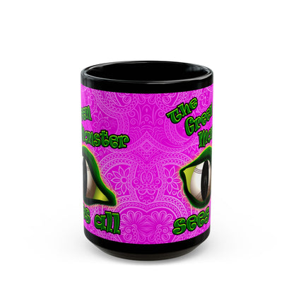 green monster - Black Mug (pink swirl)