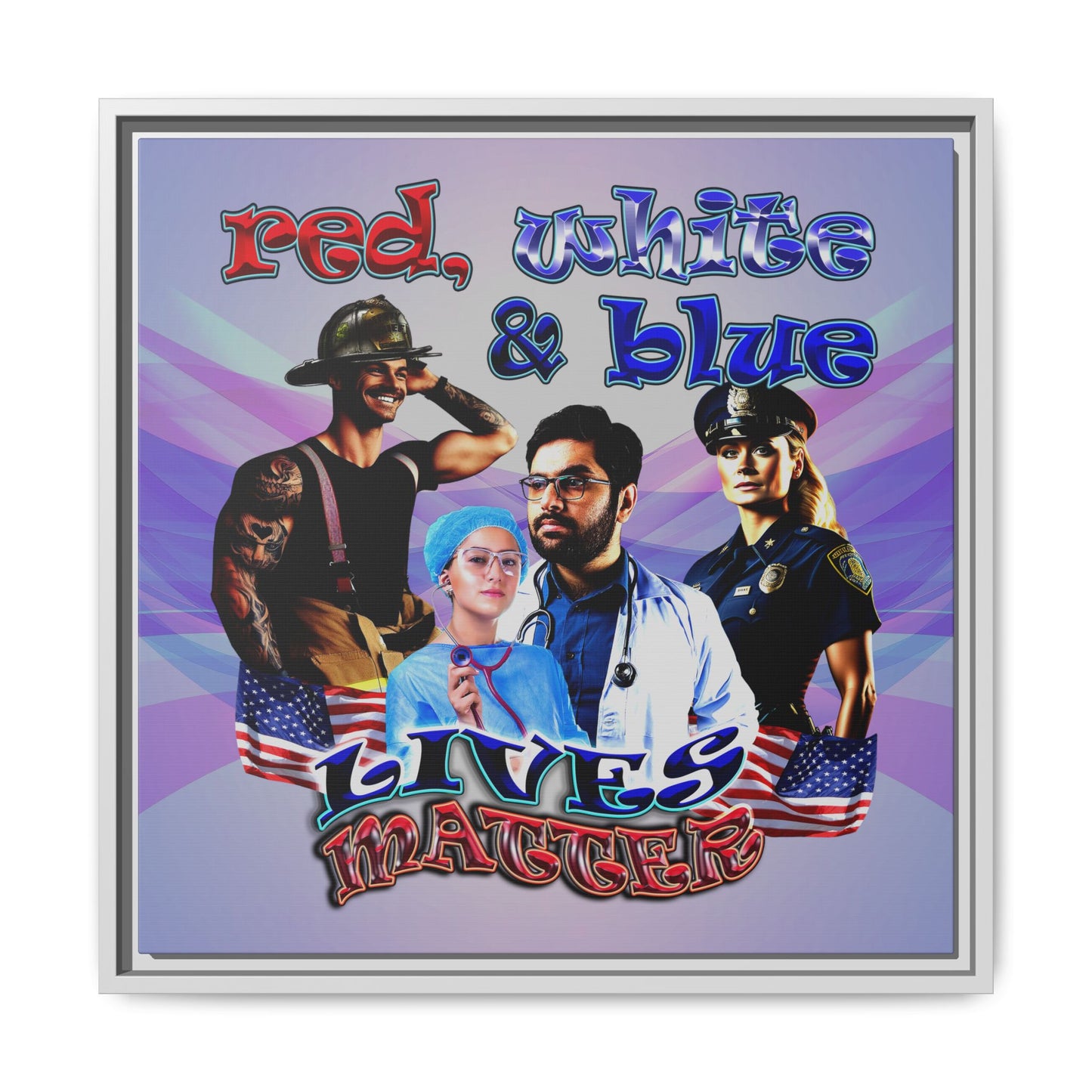 rw&b lives matter - framed canvas art (light blue-pink wave)
