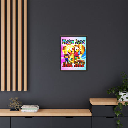 love peace - framed canvas art (light blue-pink wave)