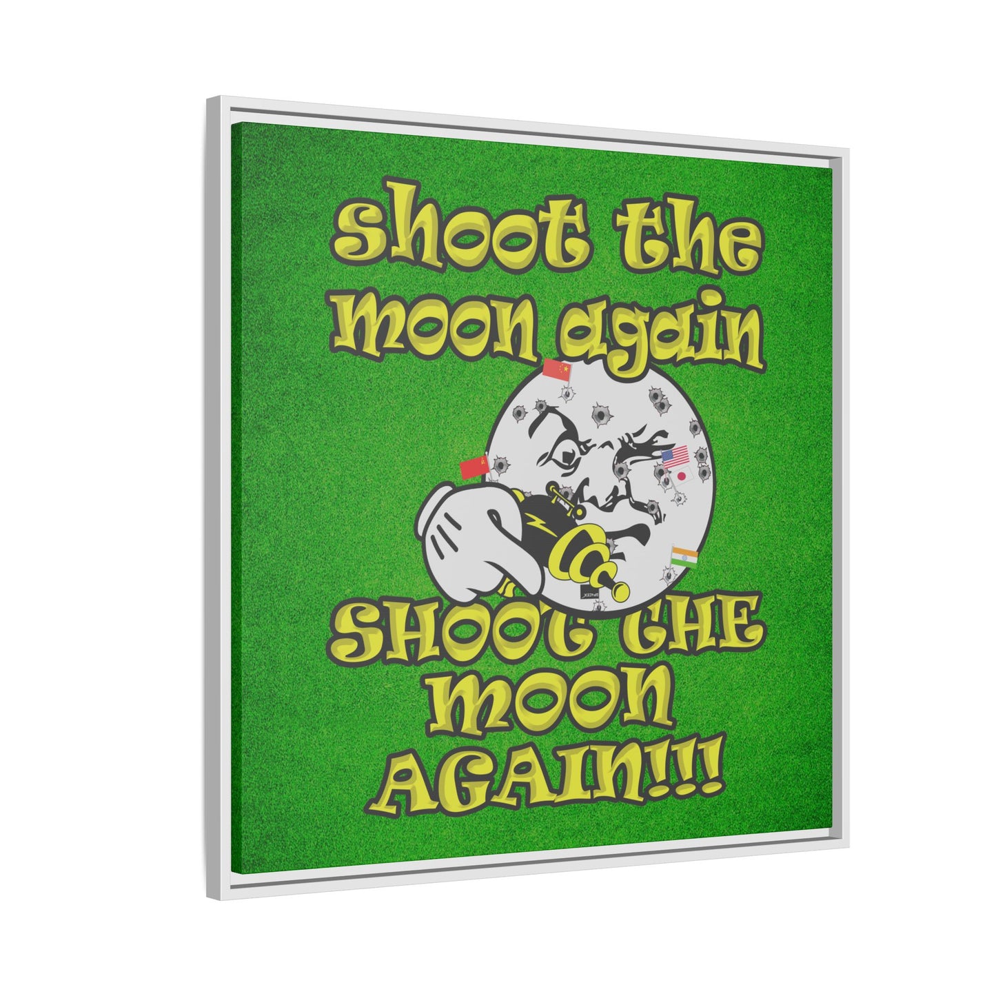 shoot the moon again - framed canvas art (green turf)