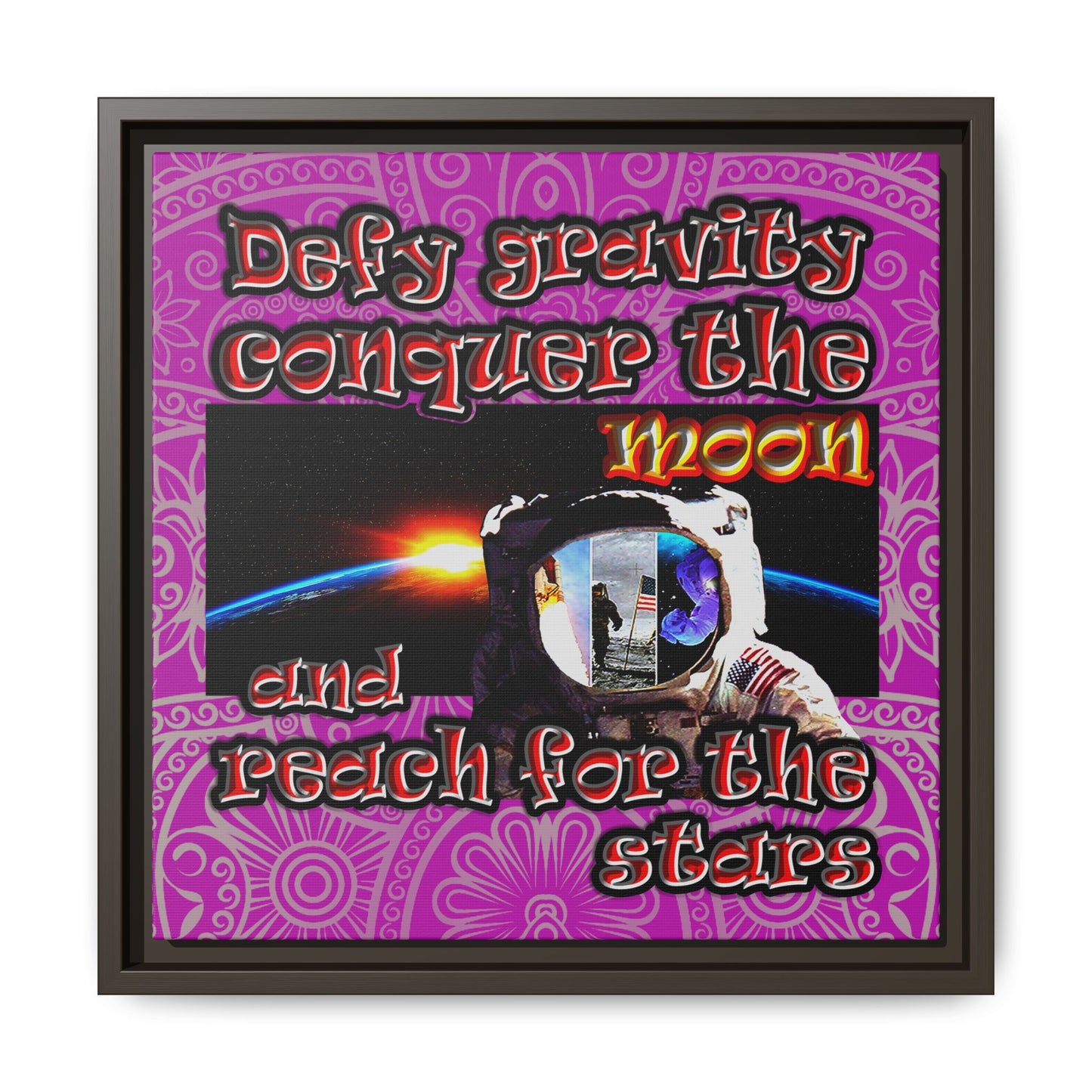 defy conquer reach - framed canvas art (pink swirl)