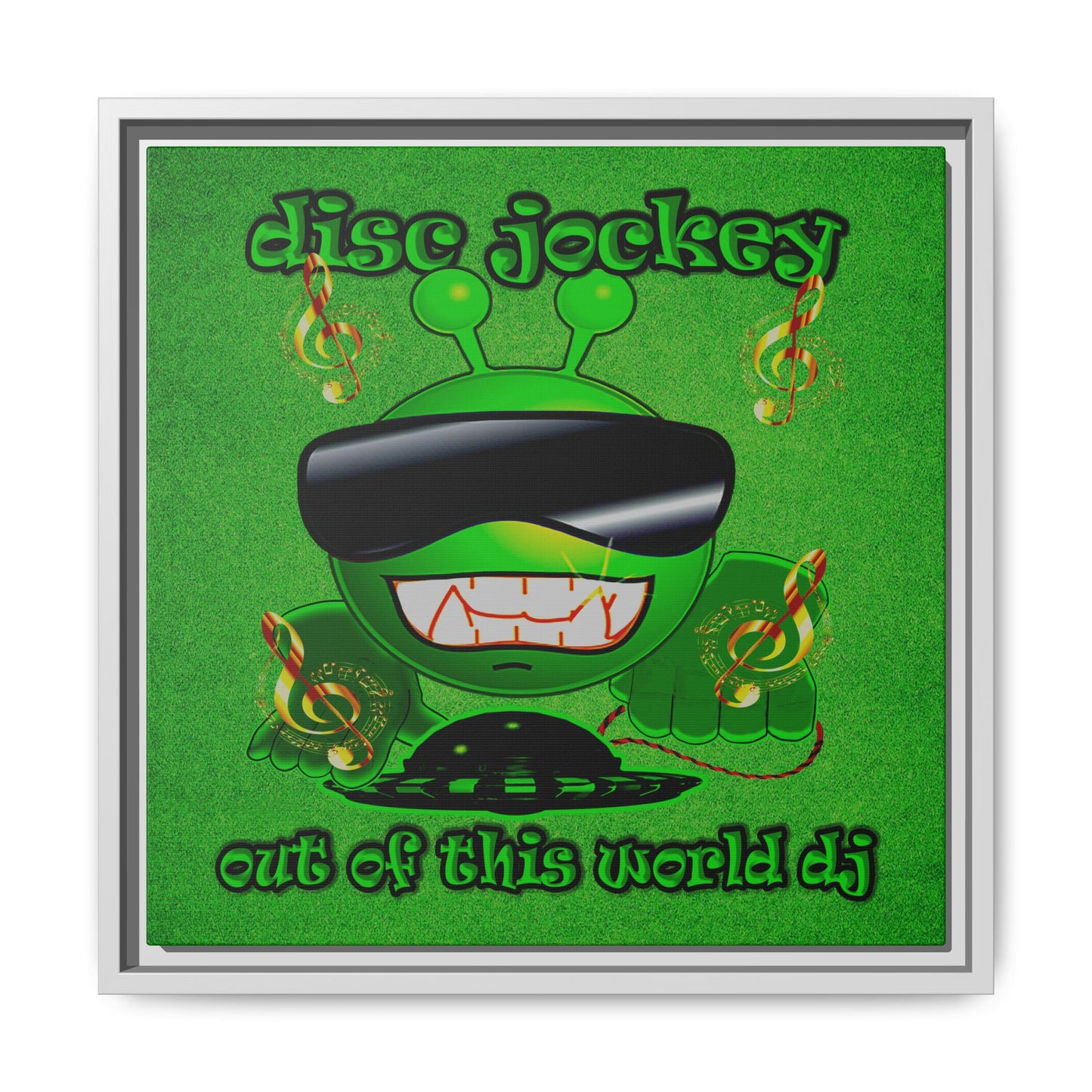disc jockey - framed canvas art (green turf)