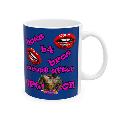 hoes b4 bros - White Mug (dark blue)