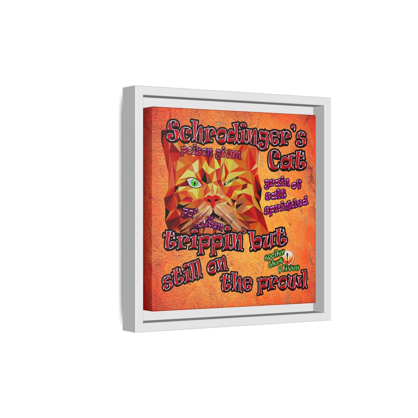 schrodinger's cat - framed canvas art (burnt orange)