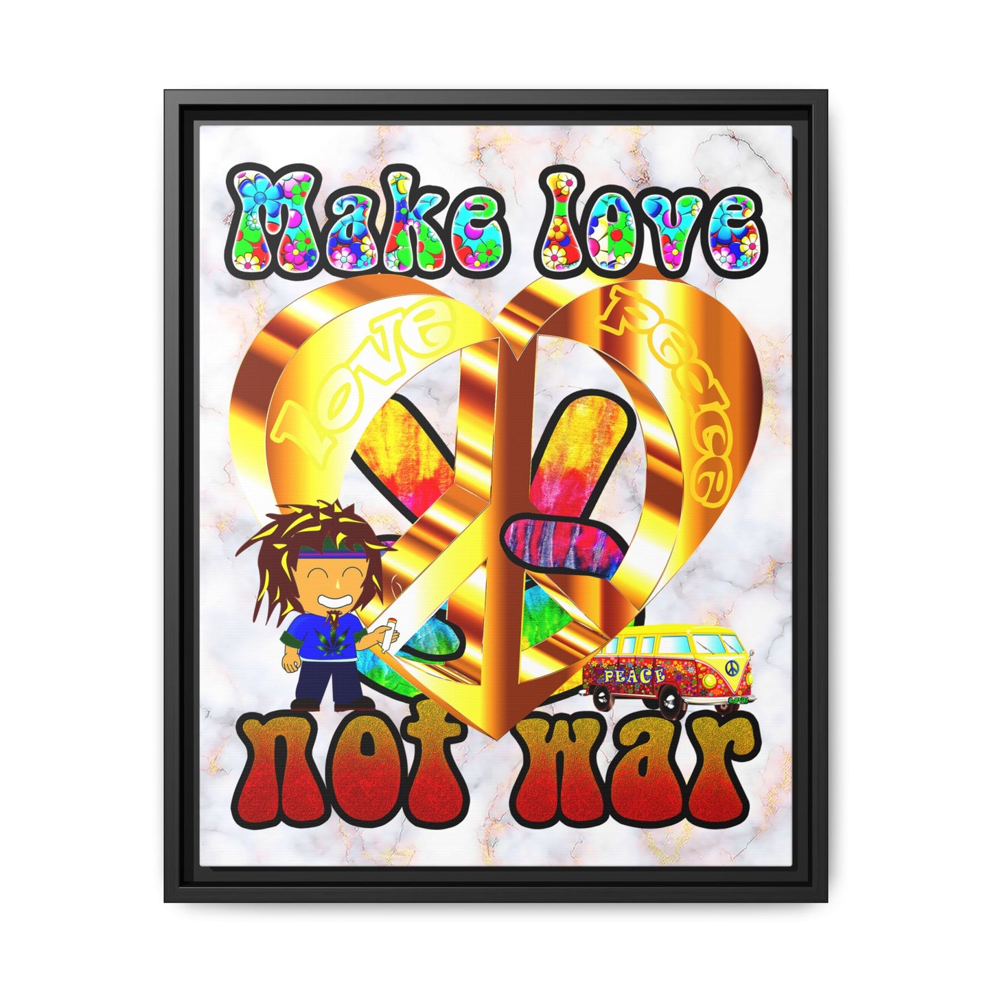 love peace - framed canvas art (white marble)