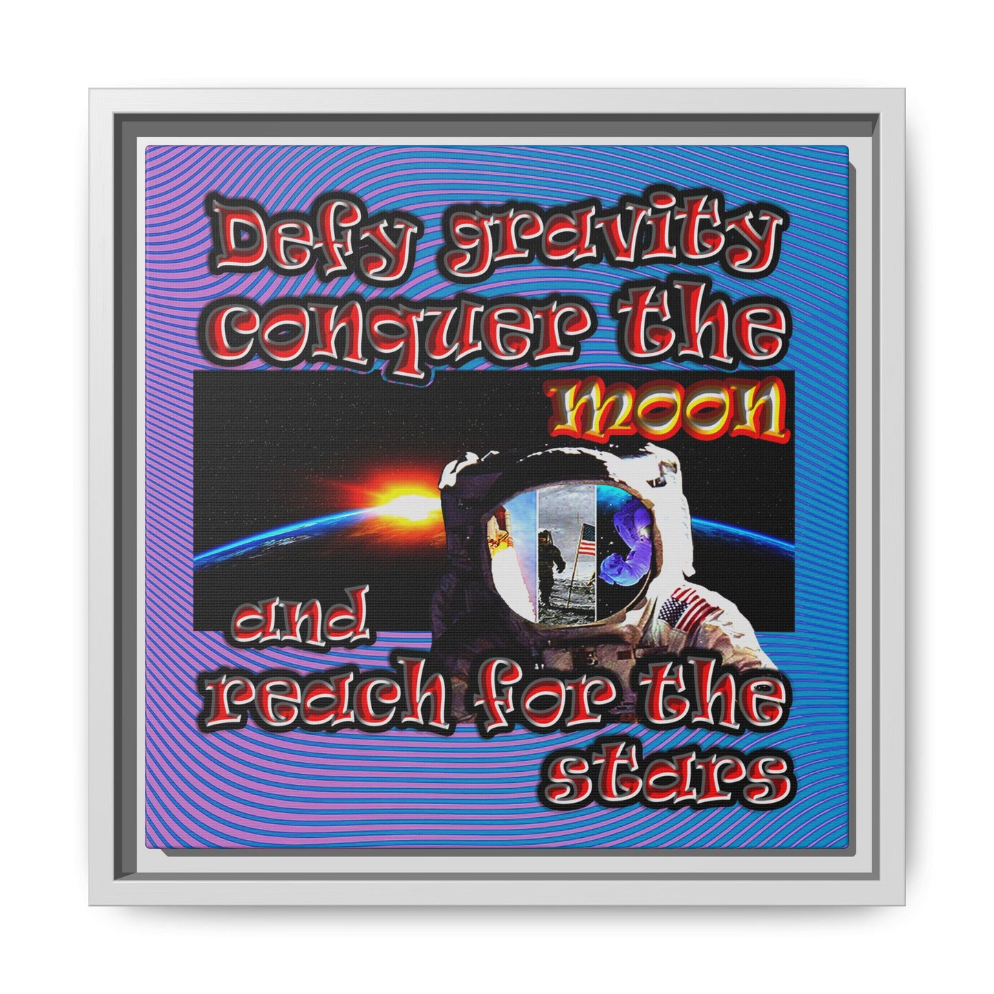 defy conquer reach - framed canvas art (light blue-purple wave)
