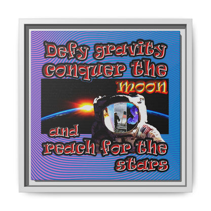 defy conquer reach - framed canvas art (light blue-purple wave)