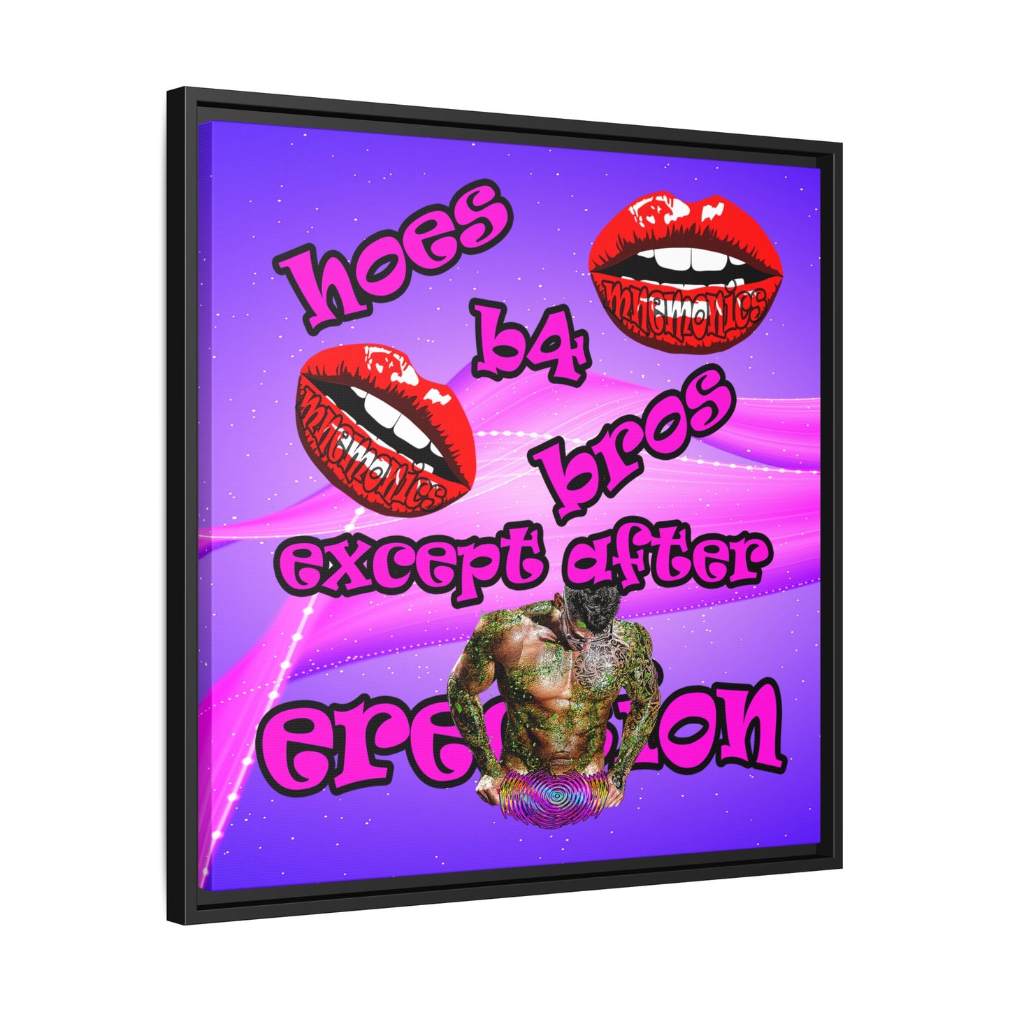 hoes b4 bros - framed canvas art (purple-pink wave)