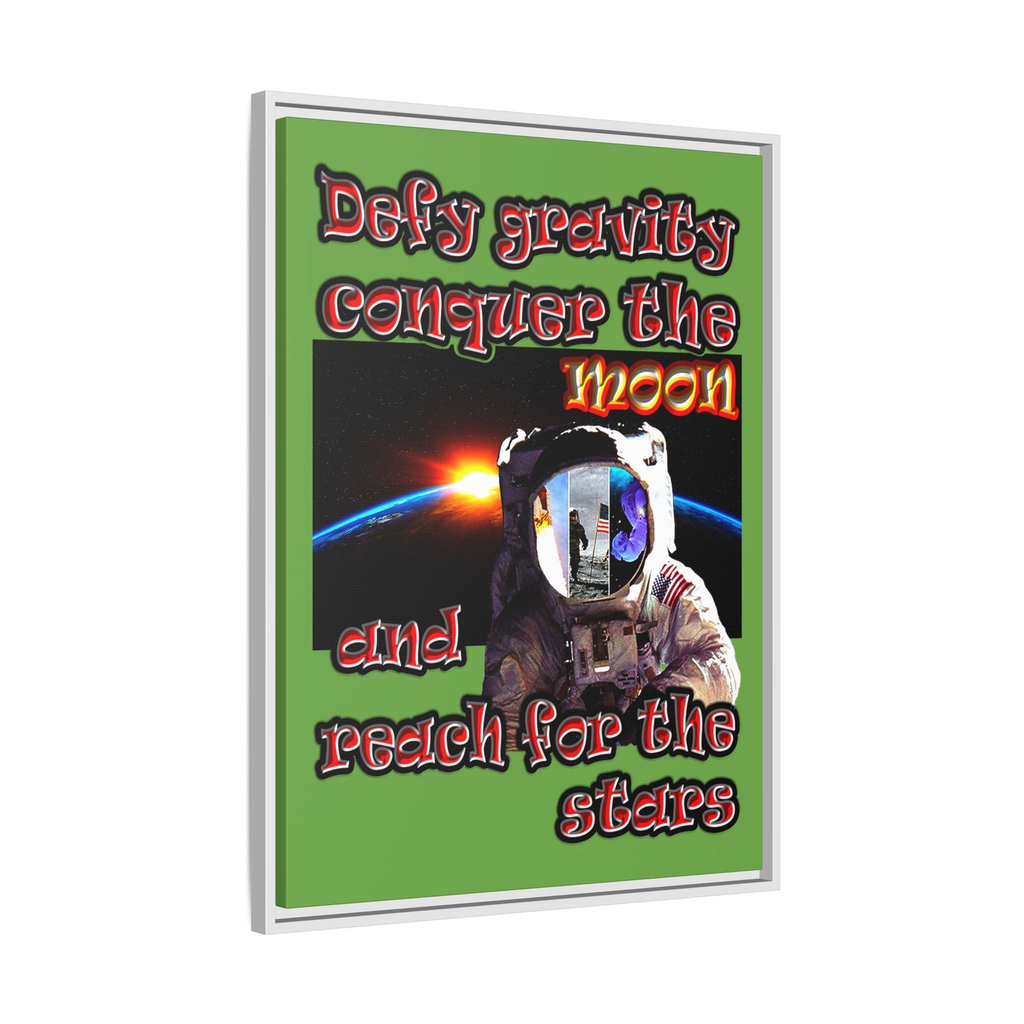 defy conquer reach - framed canvas art (green)