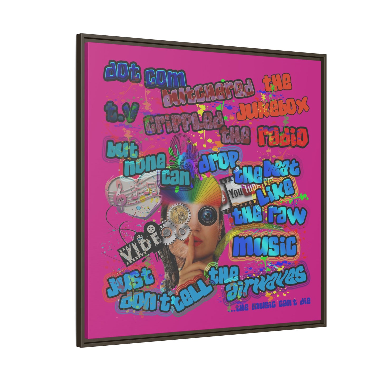 drop the beat - framed canvas art (pink)