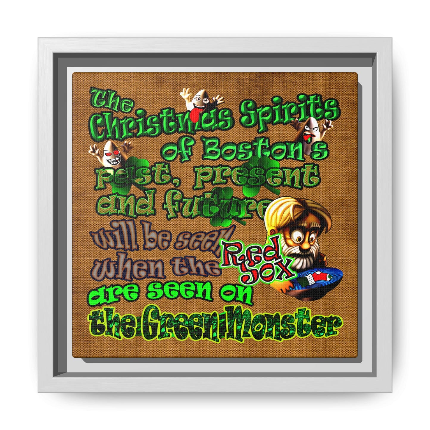 christmas spirits of boston - framed canvas art (brown papyrus)