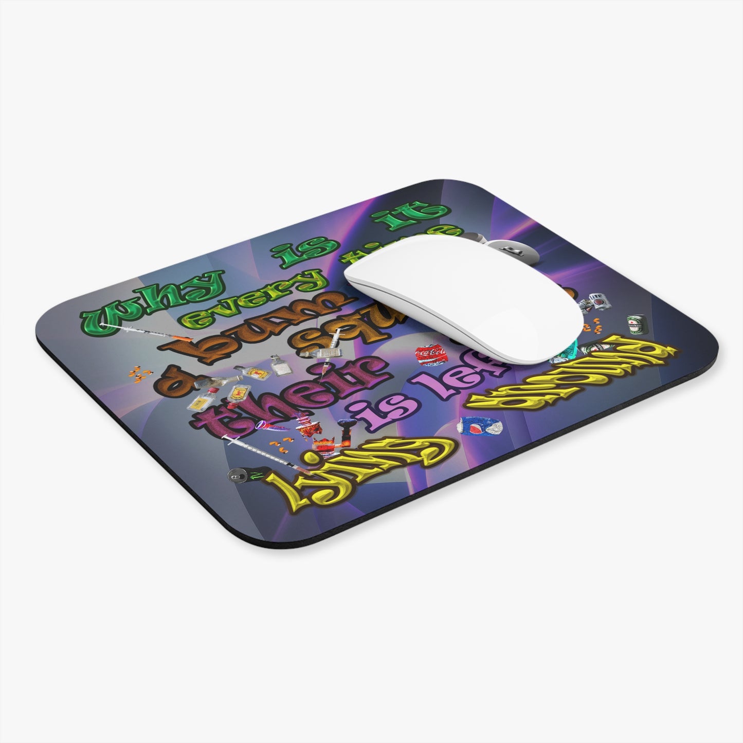 the bum's shit - Mouse Pad (Rectangle) (grey-pink wave)