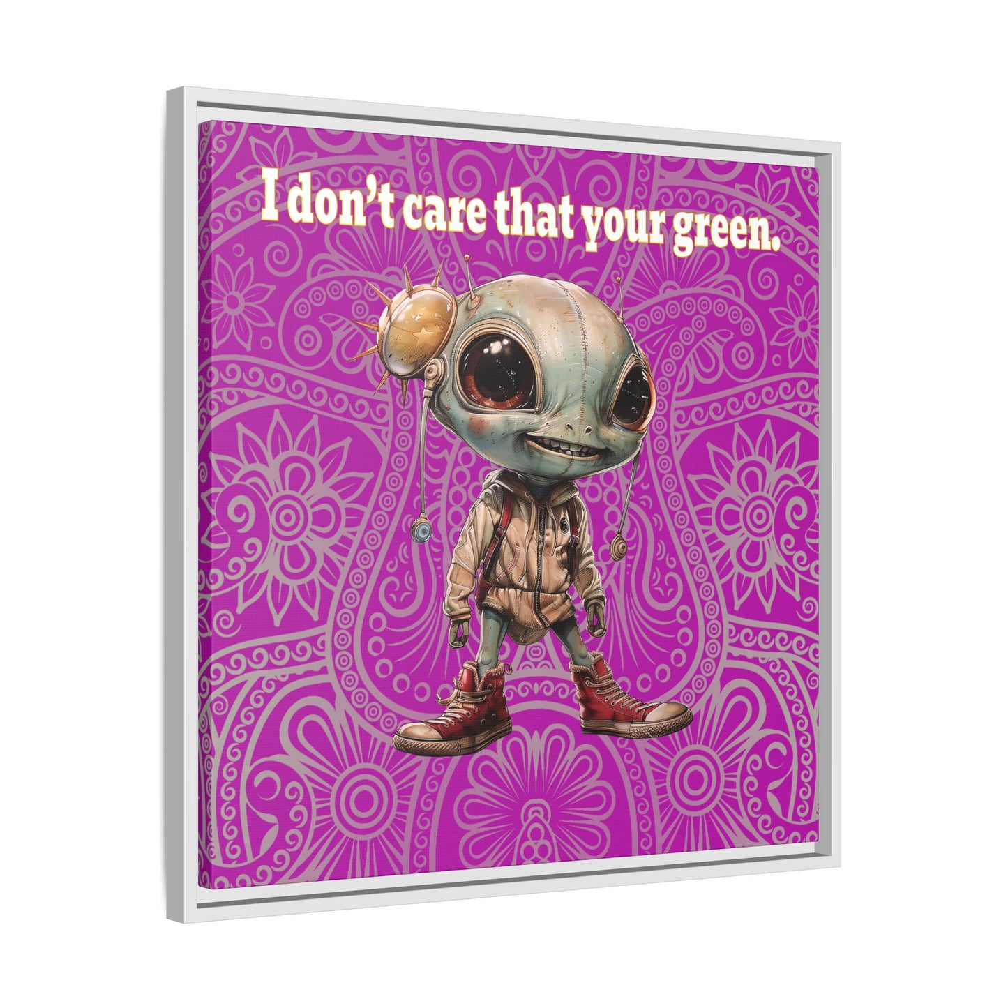 I don't care that your green - framed canvas art (pink swirl)