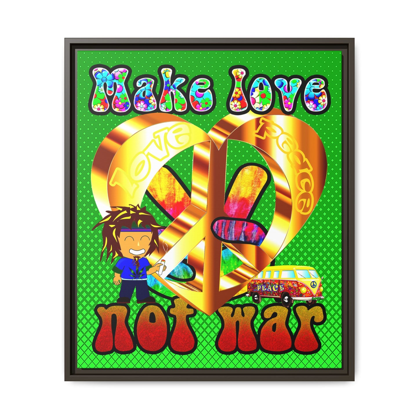 love peace - framed canvas art (logo green)