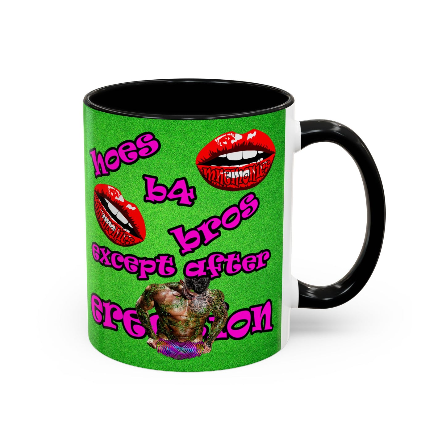 hoes b4 bros - Accent Mug (green turf)
