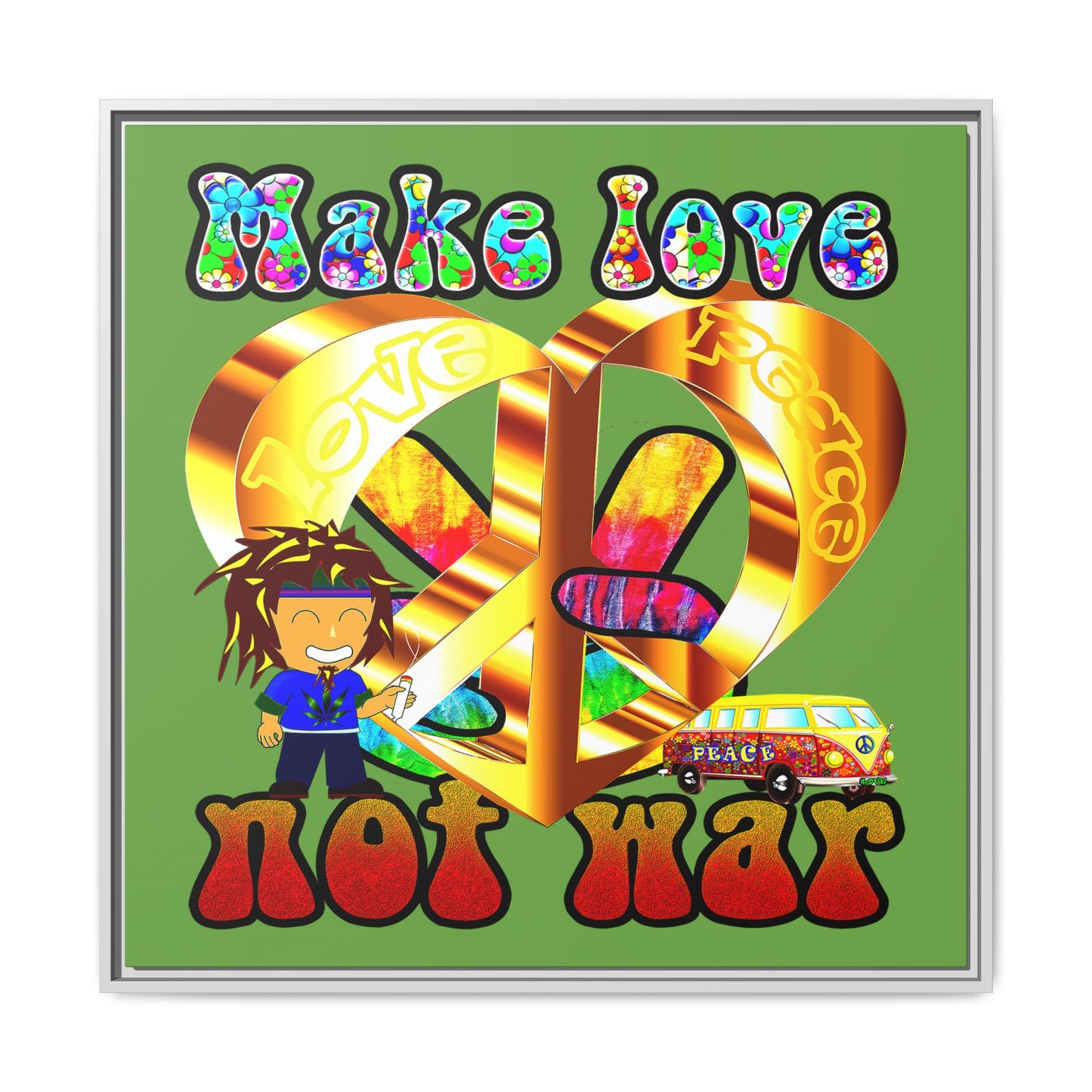 love peace - framed canvas art (green)