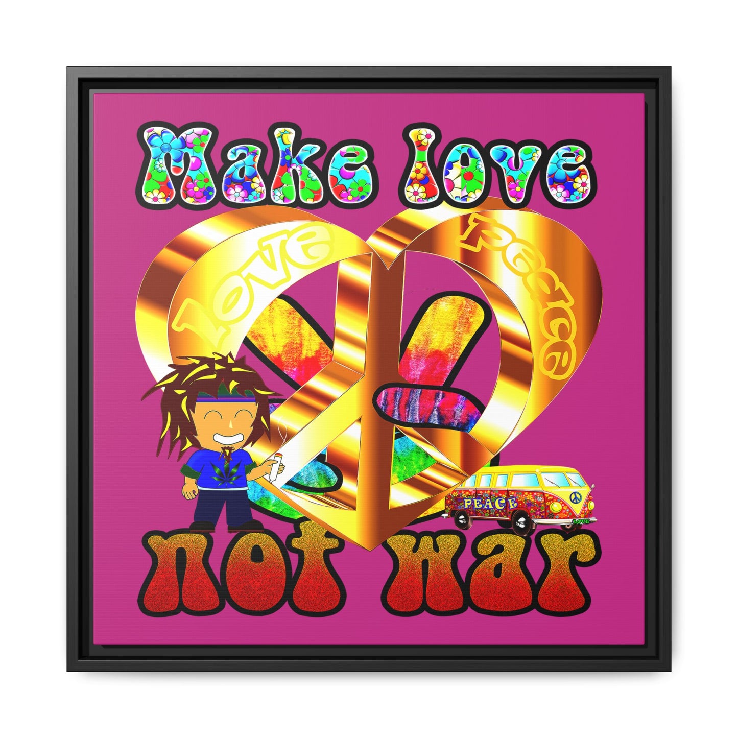 love peace - framed canvas art (pink)