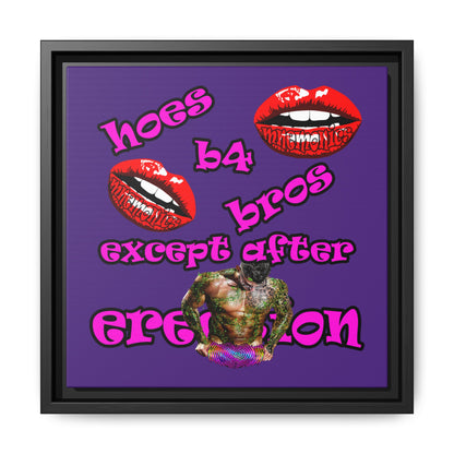 hoes b4 bros - framed canvas art (purple)