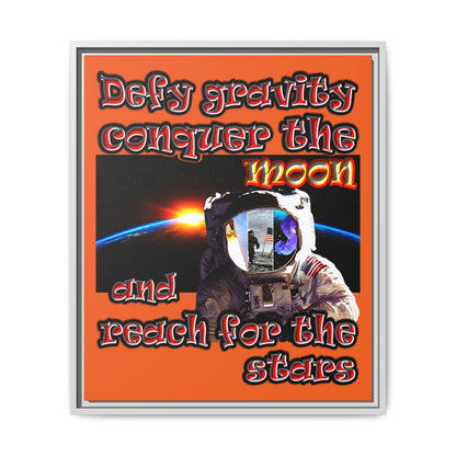 defy conquer reach - framed canvas art (orange)