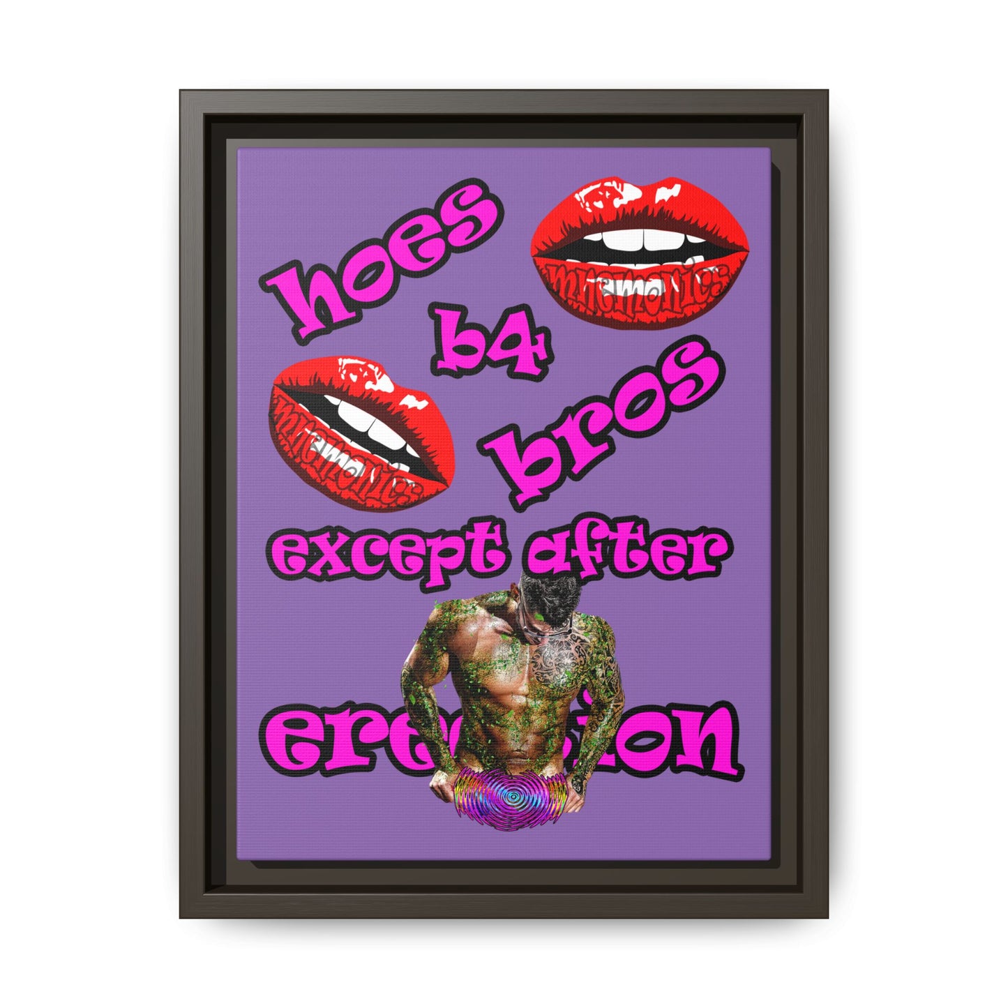 hoes b4 bros - framed canvas art (light purple)