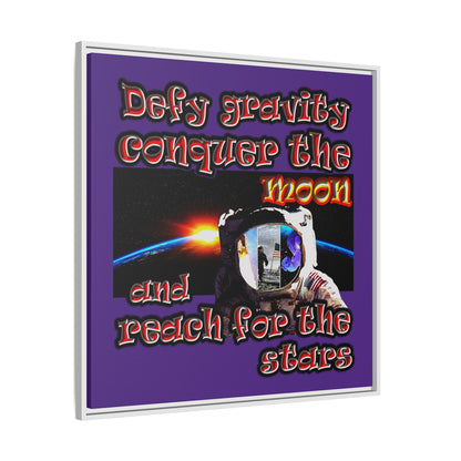 defy conquer reach - framed canvas art (purple)