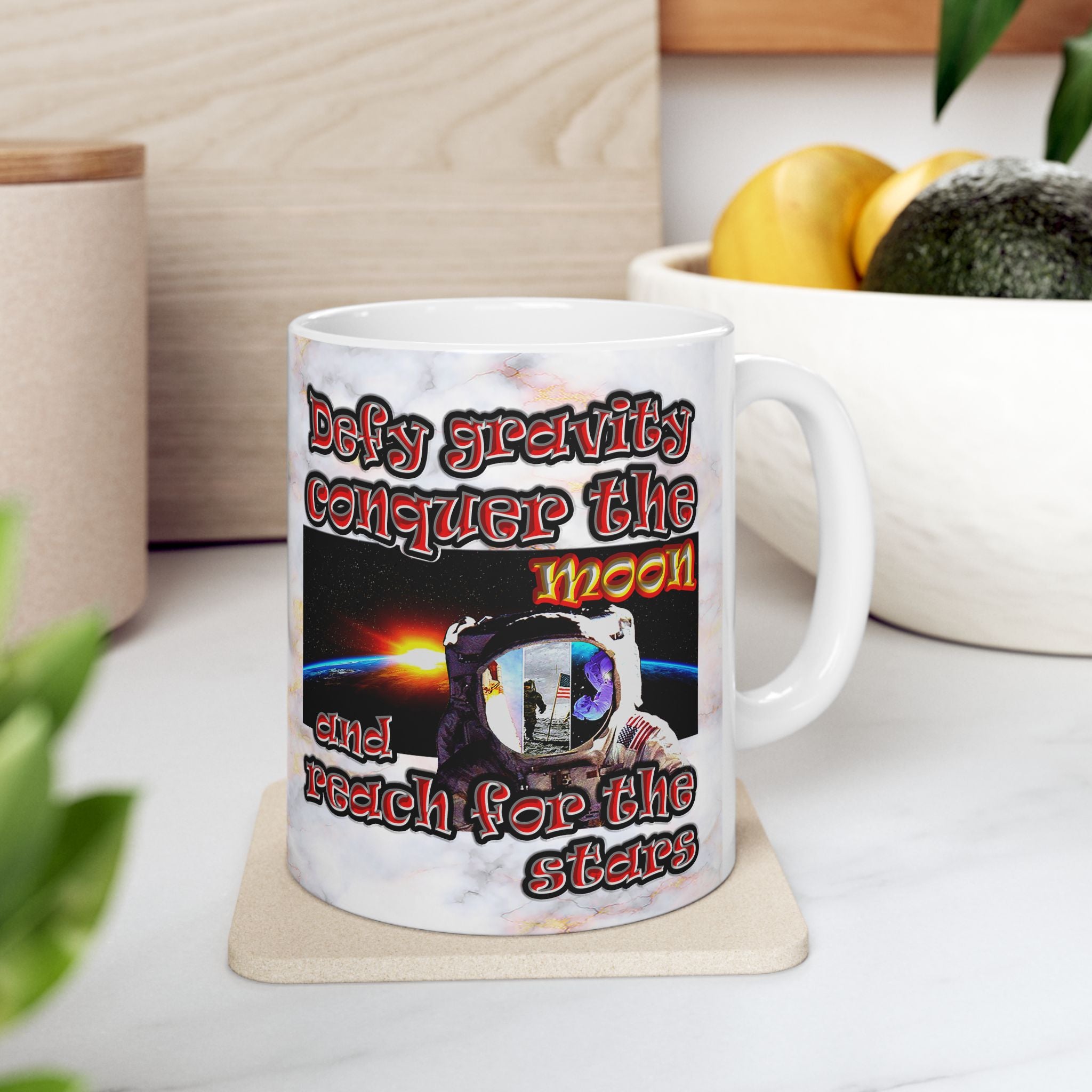 defy conquer reach - White Mug (white marble)