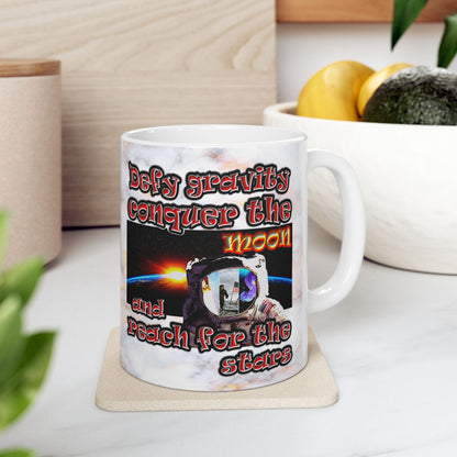 defy conquer reach - White Mug (white marble)