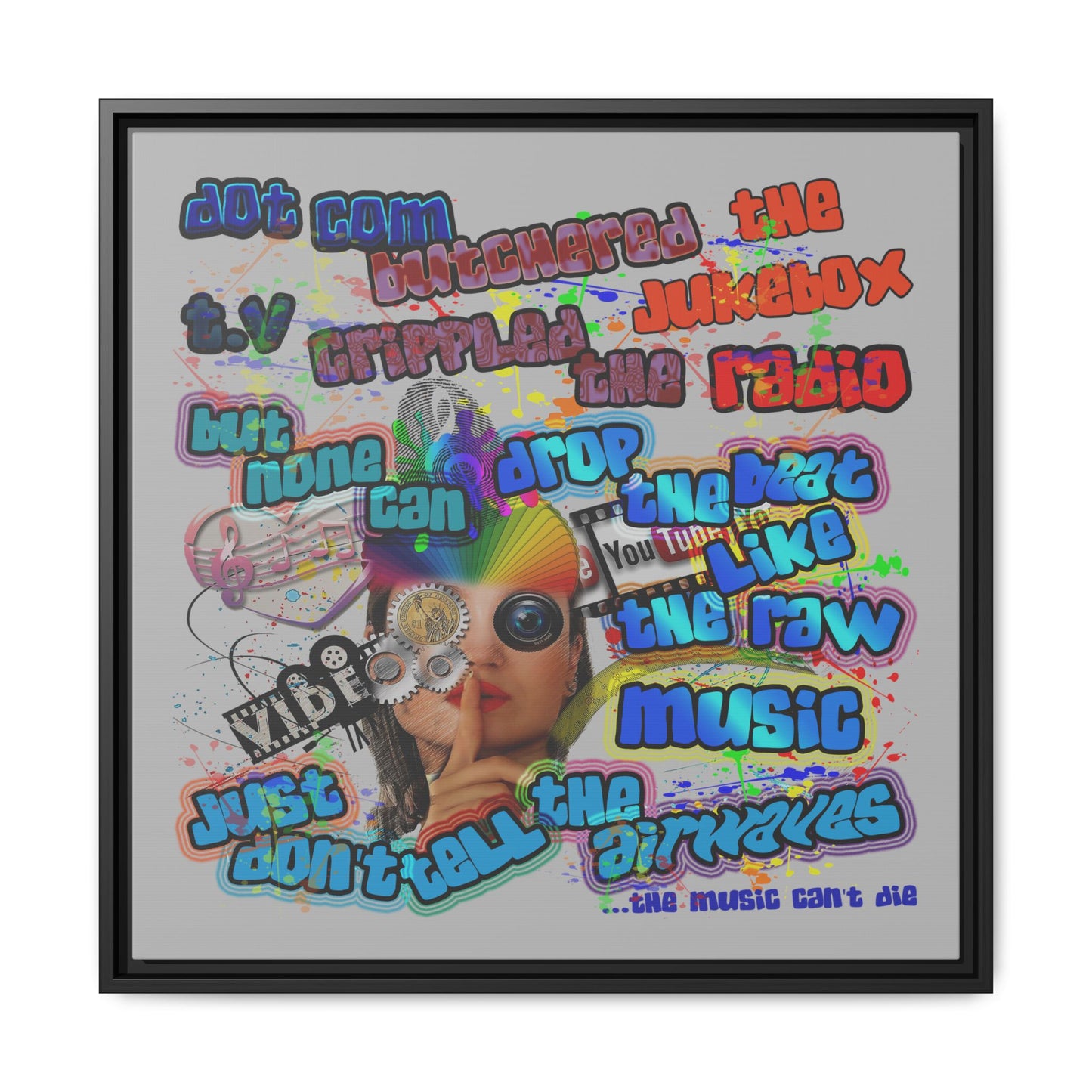 drop the beat - framed canvas art (light grey)