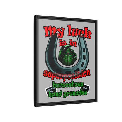my luck - framed canvas art (light grey)