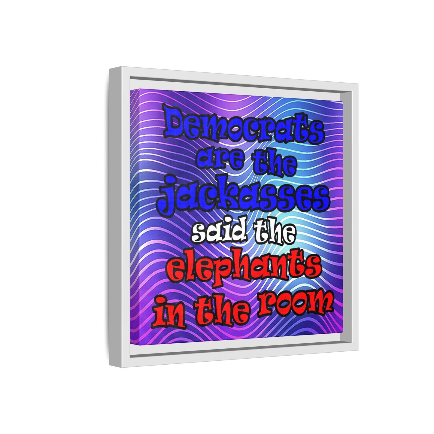 donkeys and elephants - framed canvas art (purple wave)