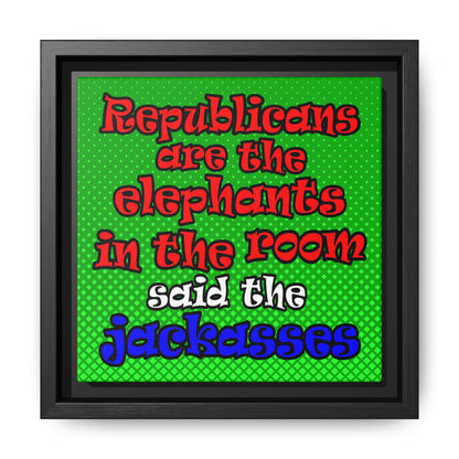 donkeys and elephants - framed canvas art (logo green)