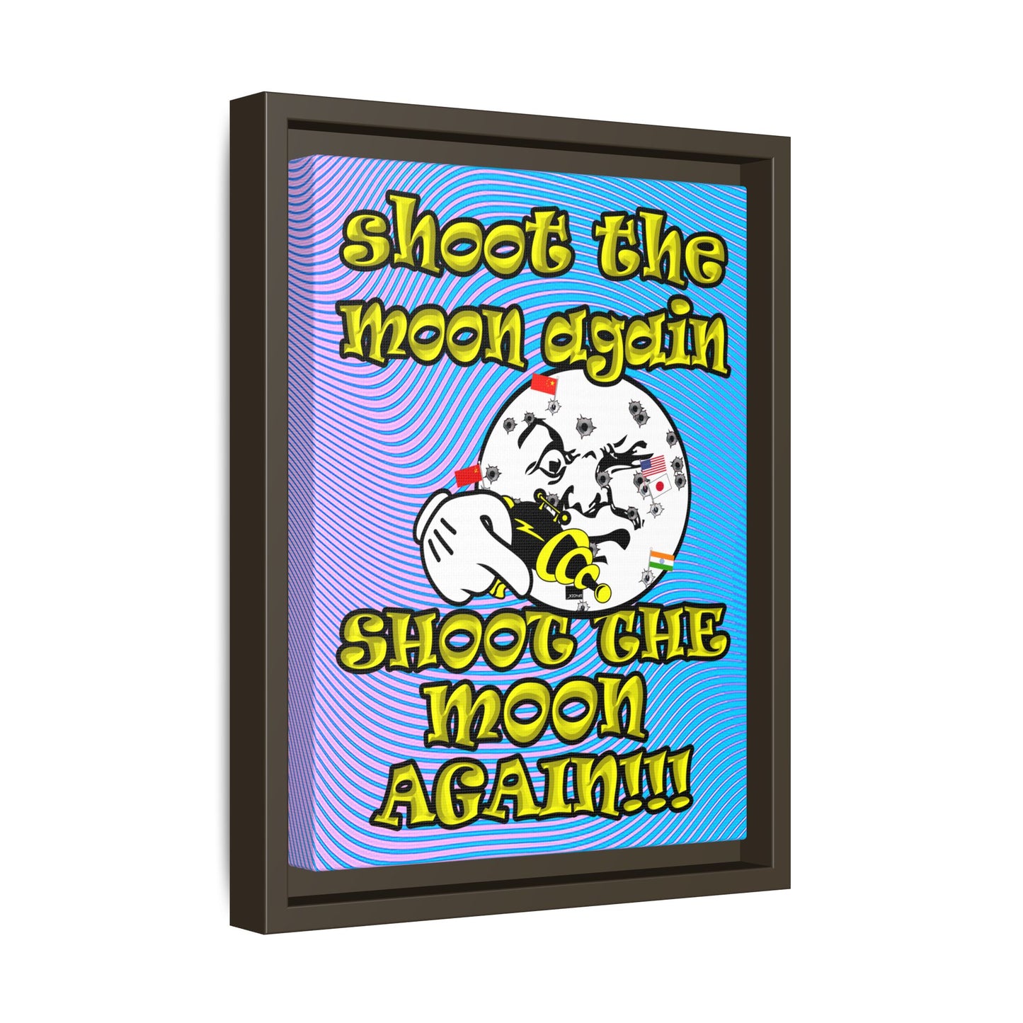 shoot the moon again - framed canvas art (light blue-purple wave)